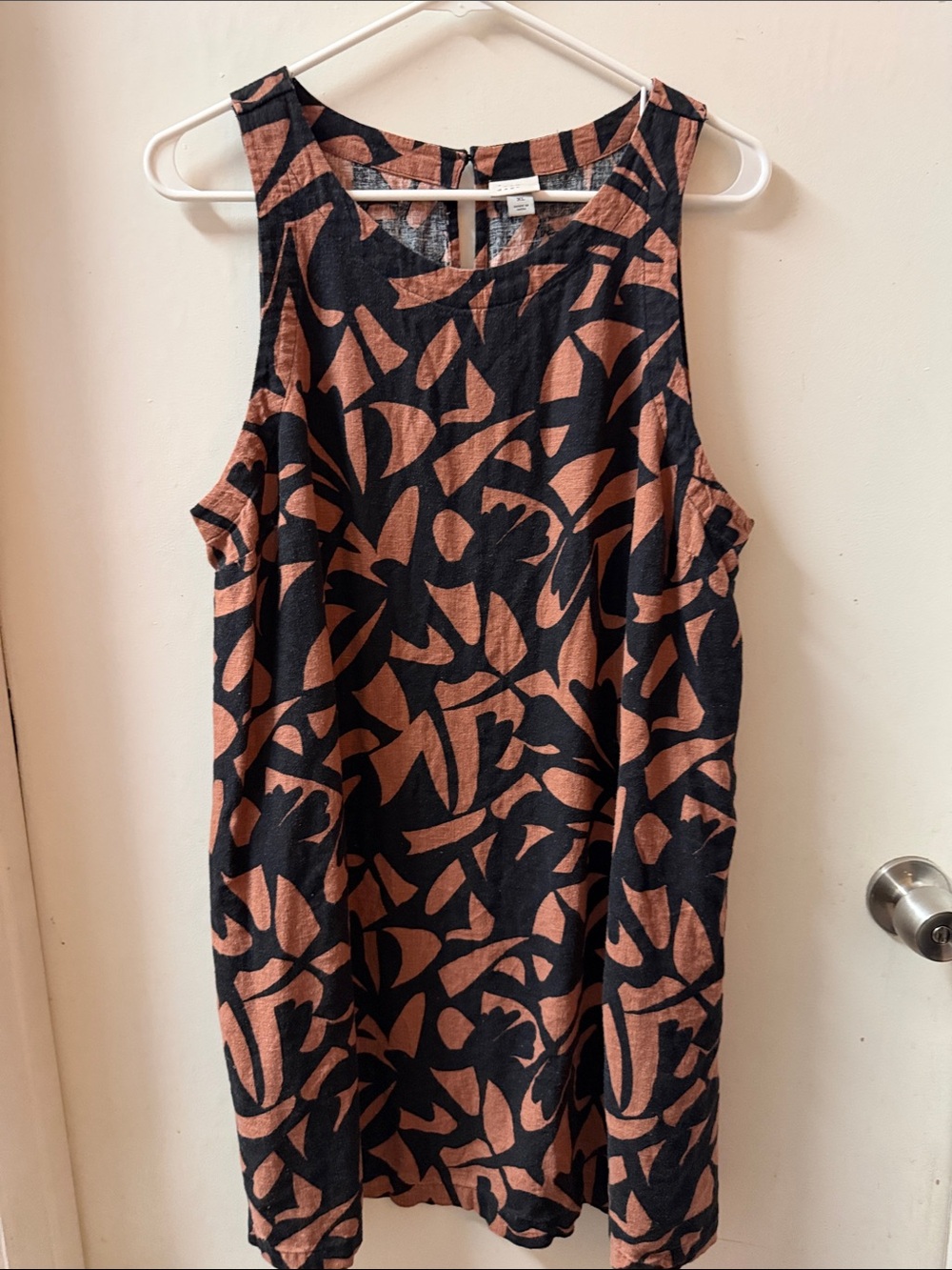 Sleeveless Black & Rust Abstract Print Tank Dress - Casual Layering Top